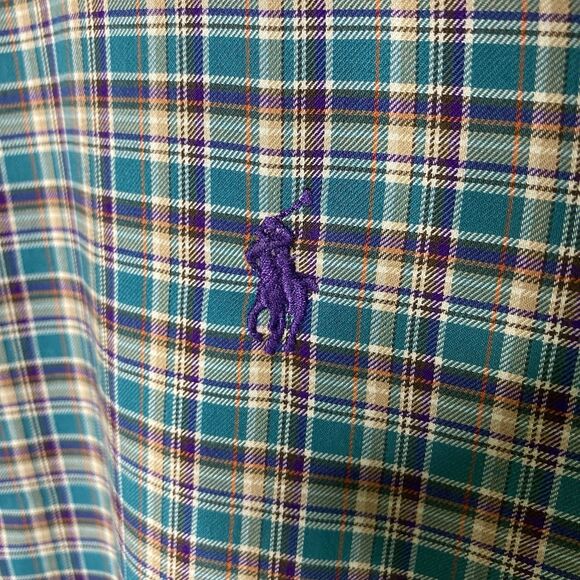 RALPH LAUREN Shirt Plaid Long Sleeve Button Down Oxford Casual Mens L Teal Green - Picture 8 of 9